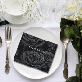 ゴシック様式ブラックバラホワイト文字フローラ背景 オールインワン招待状