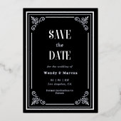 ゴシック様式ブラックフレーム暗色実在銀 箔招待状 (正面)