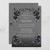 ゴシック様式ブラックフローラ縁どブライダルシャワー 招待状 (正面/裏面)