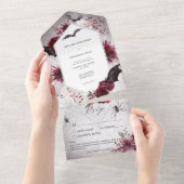 ゴシック様式ブラックブルゴーニュハロウィーン六角形Noディナー オールインワン招待状 (貼ってはがせる)