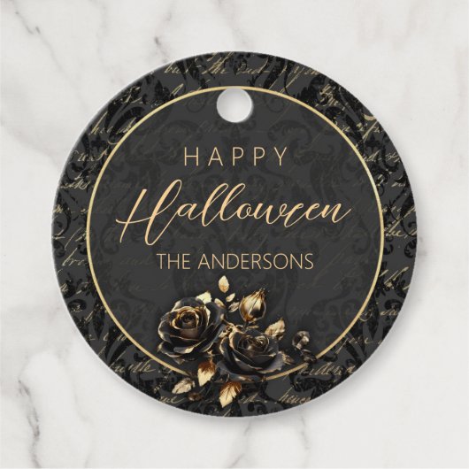 ゴシック様式ブラック金ゴールドバラエレガントハロウィーン フェイバータグ (正面)