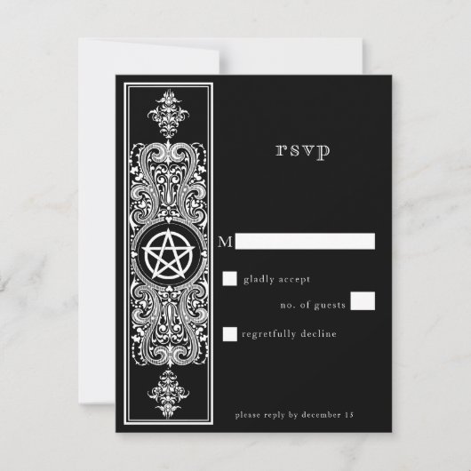ゴシック様式ペンタグラムスター白黒結婚ズ 出欠カード (正面)