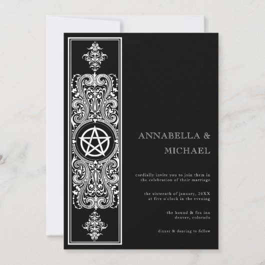 ゴシック様式ペンタグラムスター白黒結婚ズ 招待状 (正面)