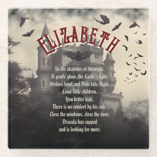 ゴシック様式ホラードラキュラ城幽霊のよく出るハロウィーン ガラスコースター (正面)