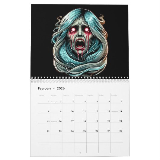 ゴシック様式ホラー暗黒ファンタジー美術生物 カレンダー (2月 2026)