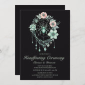 ゴシック様式ミントグリーンスパイダーフローラくもの巣手作り 招待状 (正面/裏面)