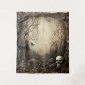 ゴシック様式ムーディシーンスカル&スパイダークリーム&ブラック タペストリー (正面)