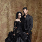 ゴシック様式ムーディダマスクタン&レッドタペストリー タペストリー