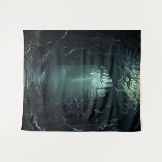 ゴシック様式ムーディダークフォレストツリーアーチ タペストリー (正面(横))