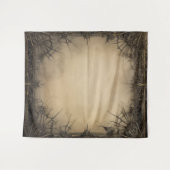 ゴシック様式ムーディダークブラック&オールドアイボリーフィリーグリーつる植物 タペストリー (正面(横))