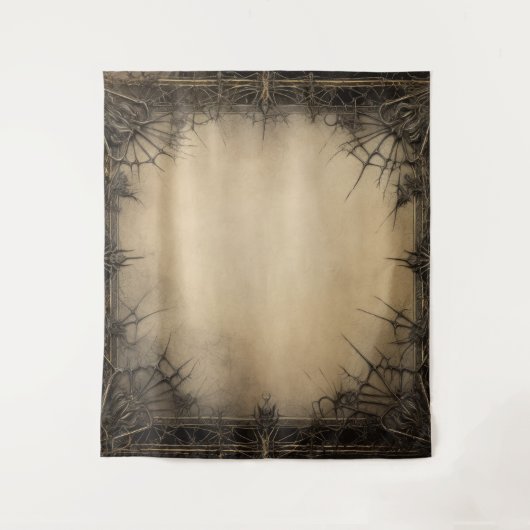 ゴシック様式ムーディダークブラック&オールドアイボリーフィリーグリーつる植物 タペストリー (正面)