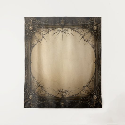 ゴシック様式ムーディダークブラック&オールドアイボリーフィリーグリー タペストリー (正面)