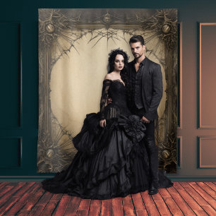 ゴシック様式ムーディダークブラック&オールドアイボリーフィリーグリー タペストリー