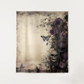 ゴシック様式ムーディパープル&ブラックスカル&モス タペストリー (正面)