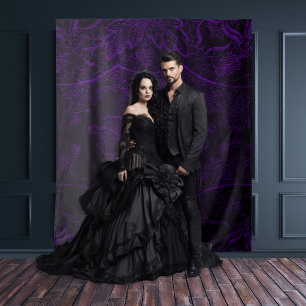 ゴシック様式ムーディブラック&パープルヴィンテージレース タペストリー