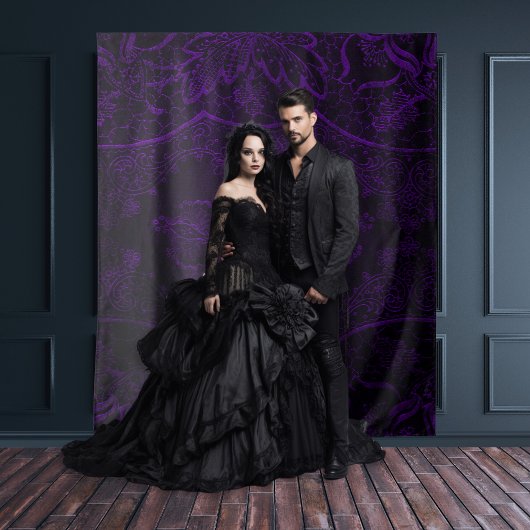 ゴシック様式ムーディブラック&パープルヴィンテージレース タペストリー