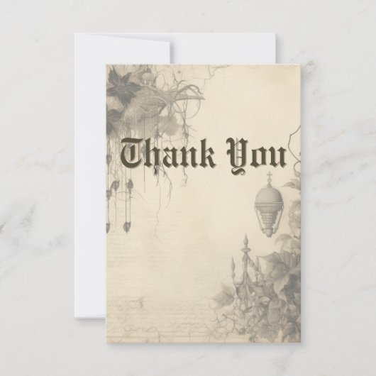 ゴシック様式ムーディースシーンヴィンテージクリーム&ブラック結婚ズ サンキューカード (正面)