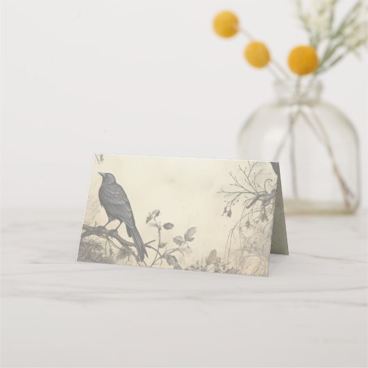 ゴシック様式ムーディースシーンヴィンテージクリーム&ブラック プレイスカード (正面)