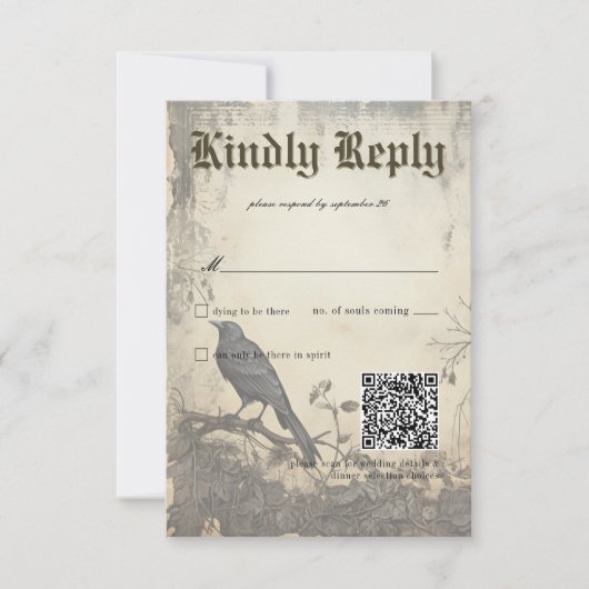 ゴシック様式ムーディースシーンヴィンテージクリーム&ブラック 出欠カード (正面)