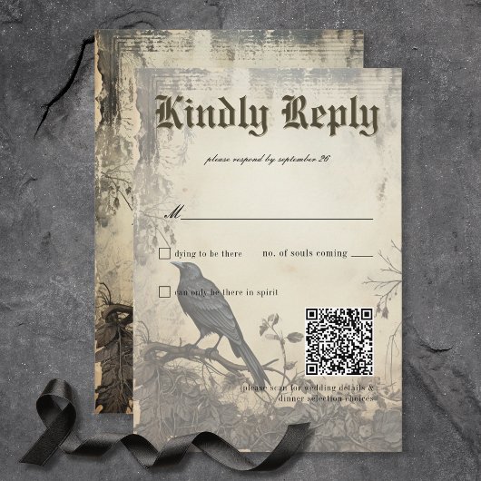 ゴシック様式ムーディースシーンヴィンテージクリーム&ブラック 出欠カード