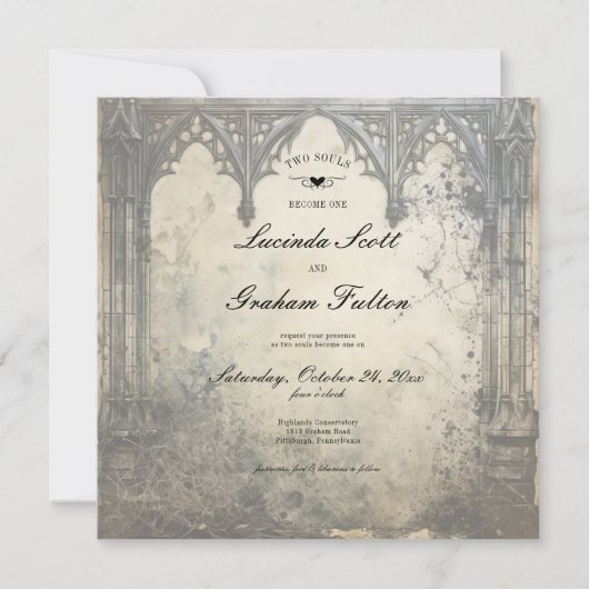 ゴシック様式ムーディースシーンヴィンテージクリーム&ブラック 招待状 (正面)