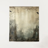 ゴシック様式ムーディースシーンヴィンテージ遺跡クリーム&ブラック タペストリー (正面)