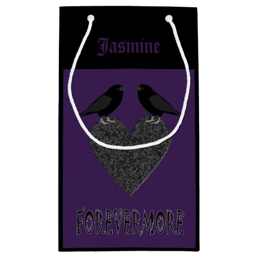 ゴシック様式ラヴェンスとブラックハートカスタム スモールペーパーバッグ (裏面)