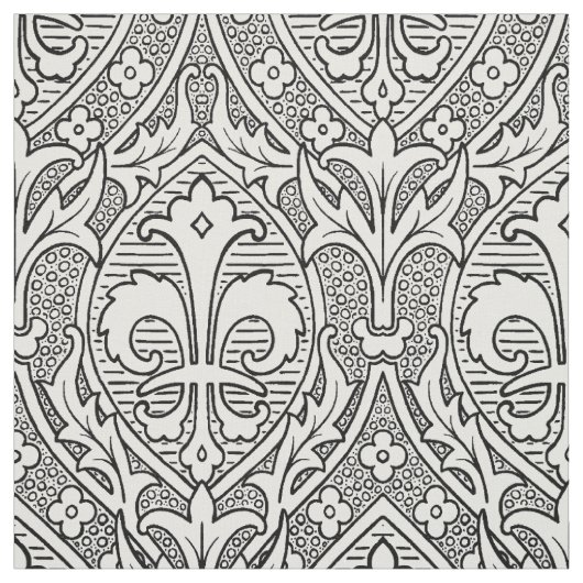 ゴシック様式リバイバルフルーアデリス – 白黒 ファブリック (見本)