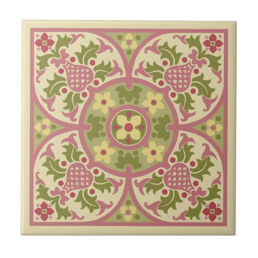 ゴシック様式リバイバルフローラメダリオンセラミックタイル タイル (正面)