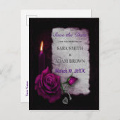 ゴシック様式ロマンスの保存日付の紫色のバラの蝋燭 案内ポストカード (正面/裏面)