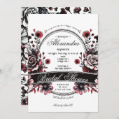 ゴシック様式ワイルドフラワームーディレッドローズブライダルシャワー 招待状 (正面/裏面)