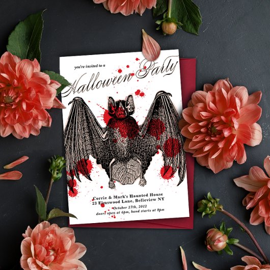 ゴシック様式ヴァンパイアこうもりハローウィンパーティ招待状 招待状