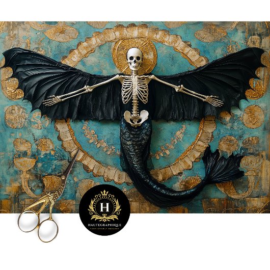 ゴシック様式ヴァンパイアスケルトンマーメイドスカルデクページ 薄葉紙
