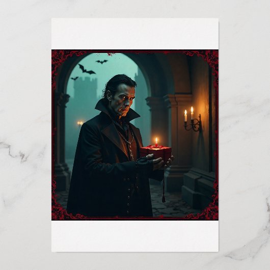 ゴシック様式ヴァンパイア誕生日招待状 箔招待状 (正面)