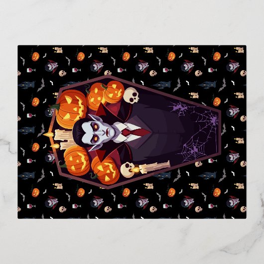 🦇ゴシック様式ヴァンパイア黒葉書🖤🎃 箔シーズンポストカード (正面)