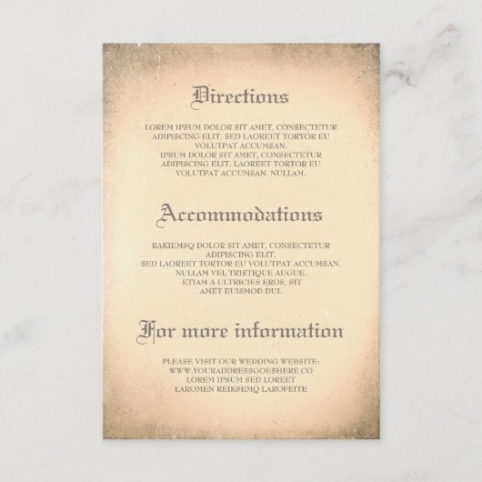 ゴシック様式ヴィンテージ結婚式詳細 – 情報 エンクロージャーカード (正面)