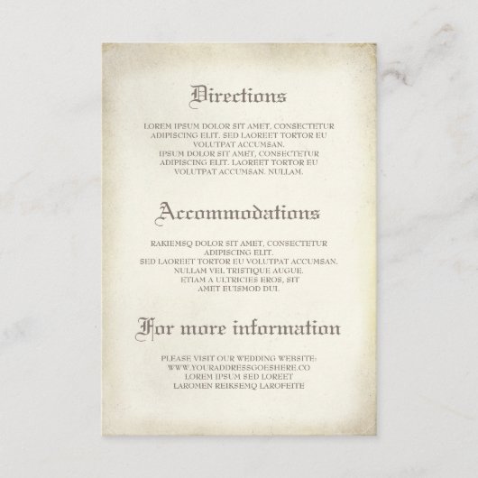 ゴシック様式ヴィンテージ結婚式詳細 – 情報 エンクロージャーカード (正面)