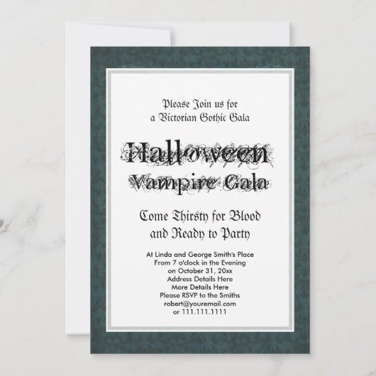 ゴシック様式吸血鬼ロマンスのドラキュラおよび恋人のビクトリア時代の人 招待状 (裏面)