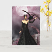 ゴシック様式女の子の赤い魔法使いのファンタジーの挨拶状 カード (黄色い花)