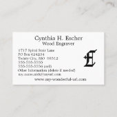 ゴシック様式手紙"E"のクラシックな英国のイニシャル 名刺 (裏面)