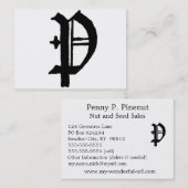 ゴシック様式手紙"P"のクラシックな英国のイニシャル 名刺 (正面/裏面)