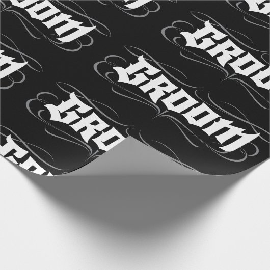 ゴシック様式新郎のレタリングのモダンでグランジな入れ墨の黒 ラッピングペーパー (角)