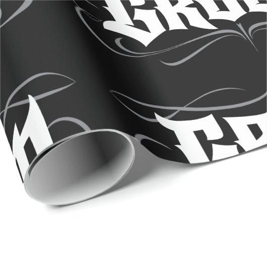 ゴシック様式新郎のレタリングのモダンでグランジな入れ墨の黒 ラッピングペーパー (ロールコーナー)