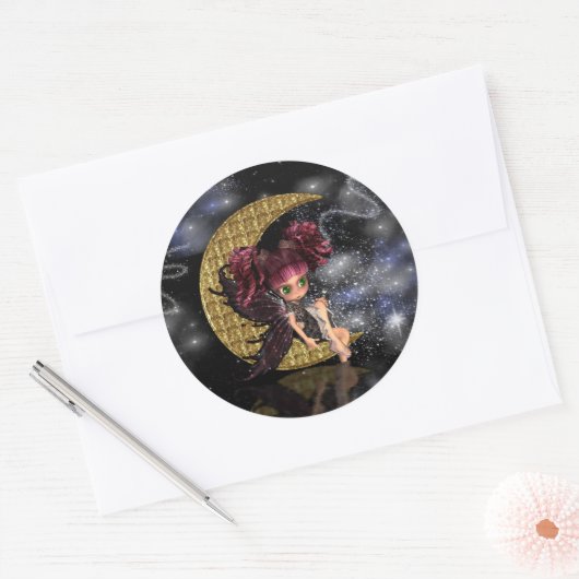 ゴシック様式月の妖精のステッカーのかわいい妖精 ラウンドシール (封筒)