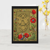 ゴシック様式死んだハロウィンのWebbedスカル日 カード (黄色い花)