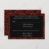 ゴシック様式花の赤く及び黒いダマスク織RSVPのモノグラム 出欠カード (正面/裏面)