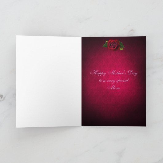 ゴシック様式赤いバラ及び紫色のダマスク織の母の日カード カード (内部)