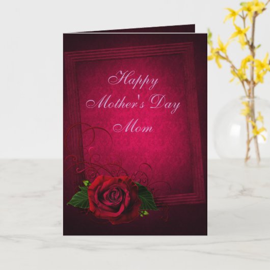 ゴシック様式赤いバラ及び紫色のダマスク織の母の日カード カード (黄色い花)