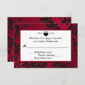 ゴシック様式赤くおよび黒い花柄RSVPカード 出欠カード (正面/裏面)