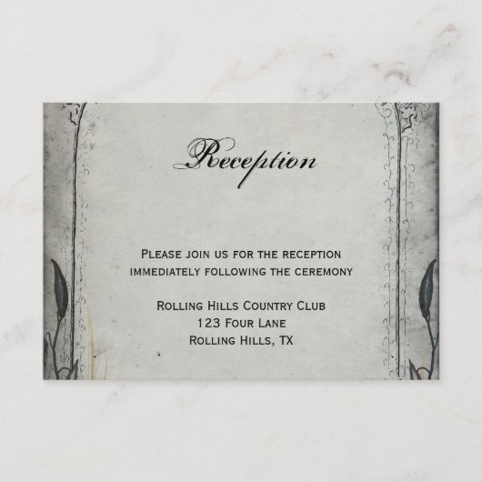 ゴシック様式黒のバラの格子垣の結婚披露宴 エンクロージャーカード (正面)